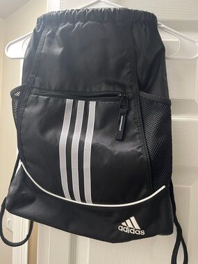 adidas Black Drawstring Backpack with White Three-Stripes